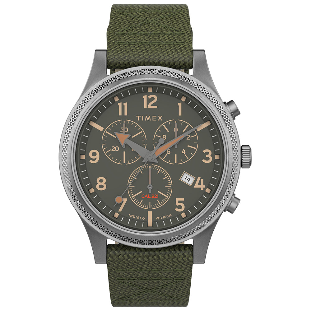 Allied chronograph 42mm shop leather strap watch