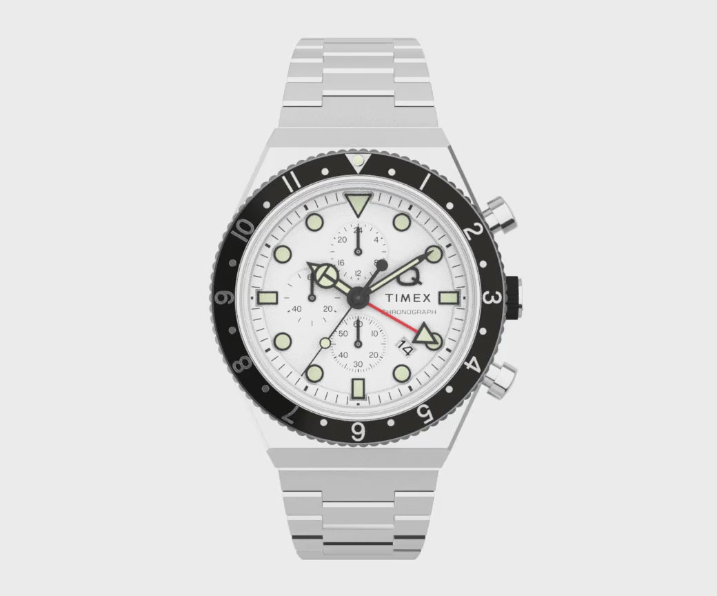 Timex Q Timex Gmt Chronograph 40mm Stainless Steel Band