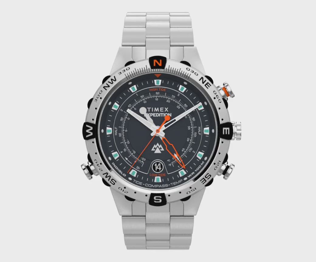 Timex Expedition Tide-Temp-Compass  45mm Stainless Steel Band