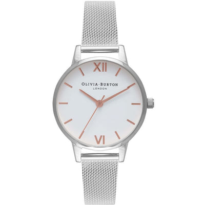 Olivia Burton White Dial Mesh 3-Hand 30mm Mesh Band